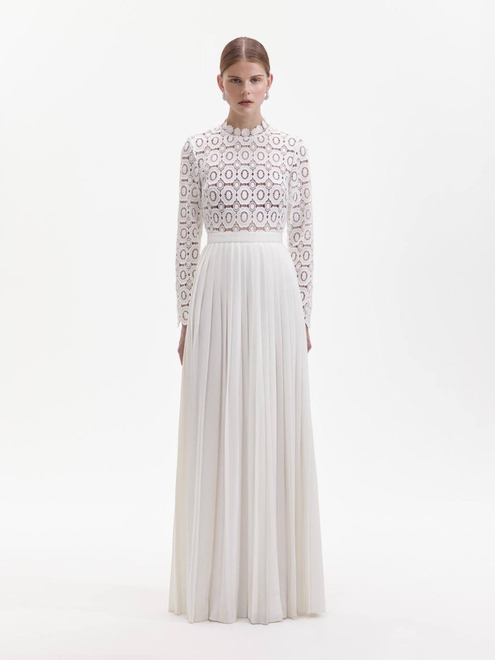 Self-Portrait Pleated Crochet Floral Maxi Dress